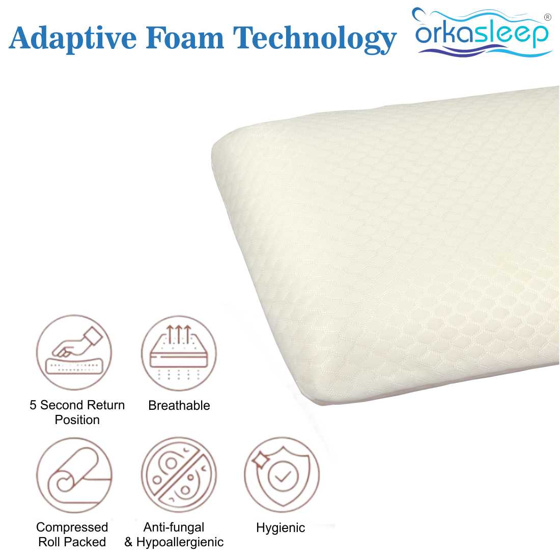 Orkasleep Sunrise Rectangular Orthopedic Neck Support Pillow for Sleeping & Shoulder Pain Memory Foam Solid Sleeping Pillow Pack of 1 view 5